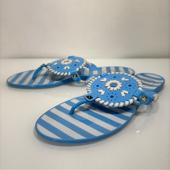 Jack Rogers French Blue & White Striped Georgica Jelly Sandal Flip Flops Size 9 - Picture 7 of 11